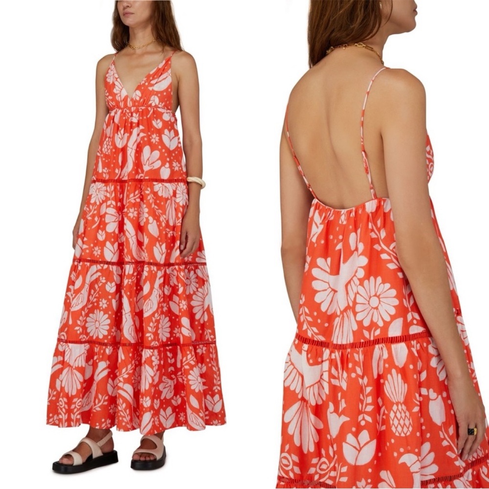 NWT FARM RIO Orange Maxi Tiered Dress Sz XS $230 MSRP